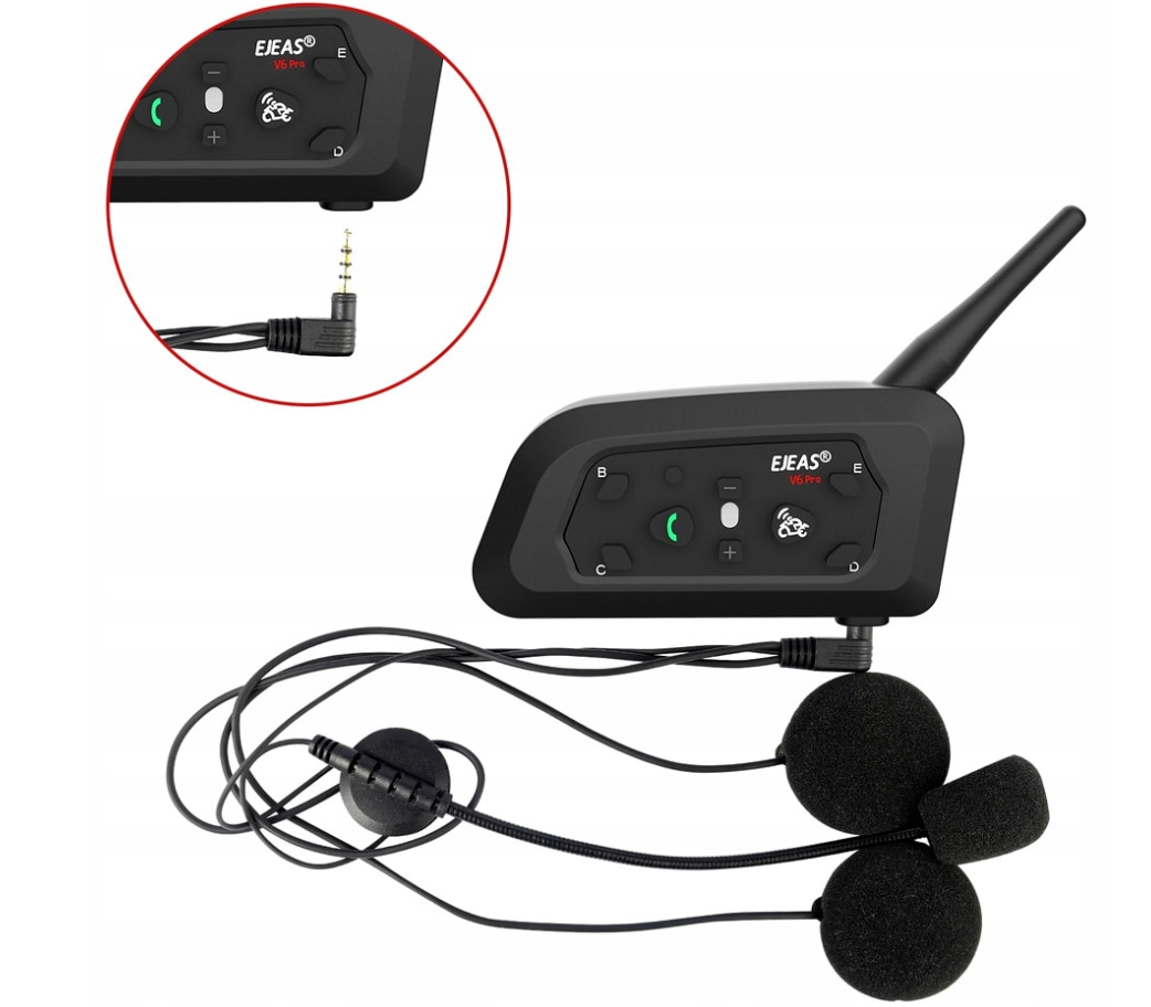 Ejeas V6 Pro+ Plus motociklinis Bluetooth interkomas su USB-C, veikimo nuotolis iki 1200 m, programėlės palaikymas, EUC